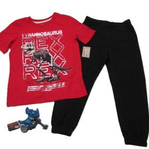 T Rex Shirt, Jogger Pants, Toy Dinosuar & Gift Bag NEW
